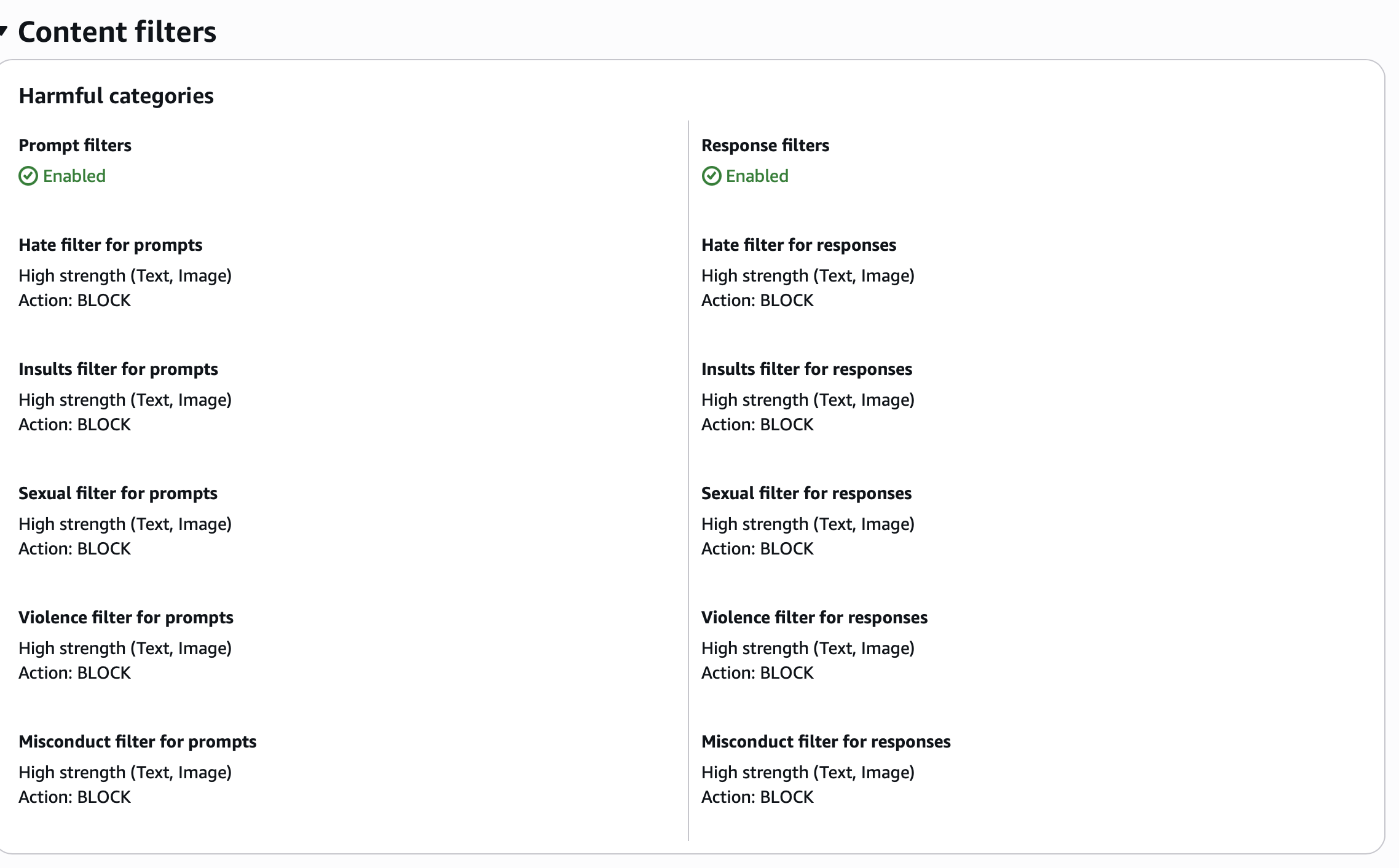 Bedrock Guardrails Content Filters Configuration